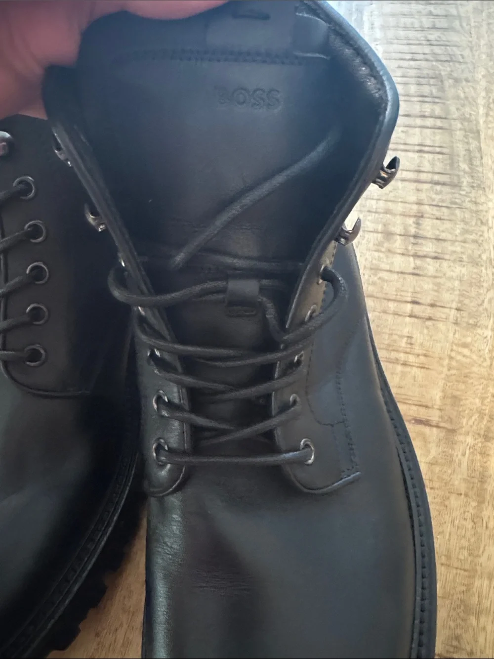 BOSS EXTRALIGHT Men's Black Leather Lace-Up Combat Boot NEW 45 EU / US 12